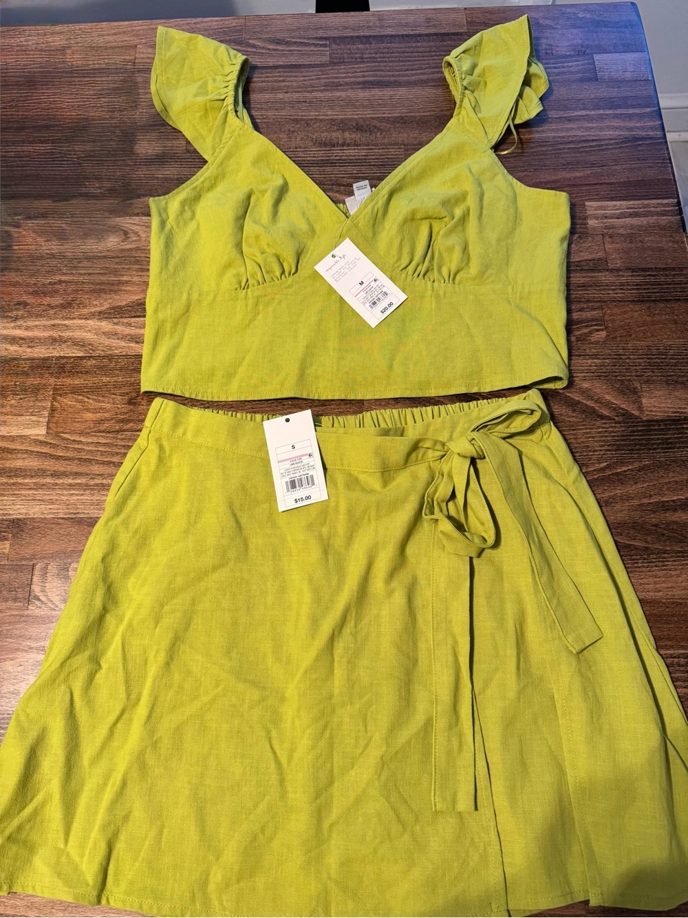 Universal Thread Linen-Blend Lime Green Set - NWT